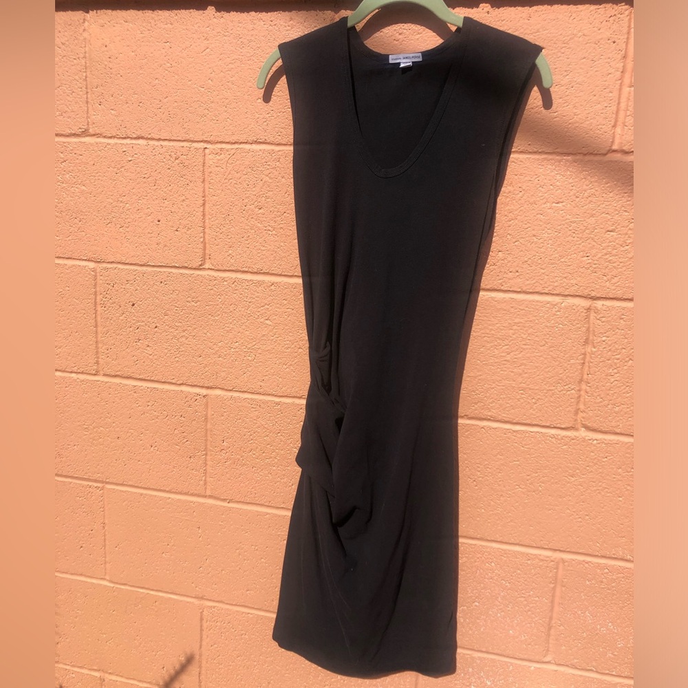 James Perse Black Draped Twisted Seam Tank Dress – Size 2 (M) – Cotton Stretch